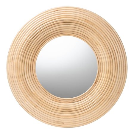 Bali & Pari Drucilla Modern Bohemian Natural Brown Rattan Round Accent Wall Mirror 242-13556-ZORO